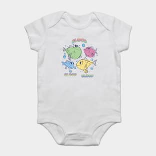 Multi-colored fish say Bloop Bloop Bloop Baby Bodysuit